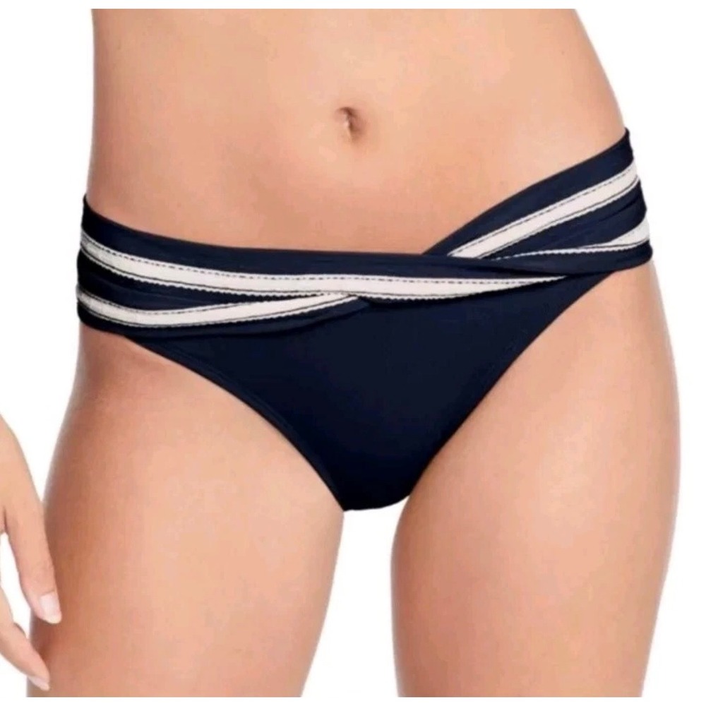 Robin Piccone Abi Bikini Bottoms Indigo Ecru Navy Blue 203766 Small NWT
